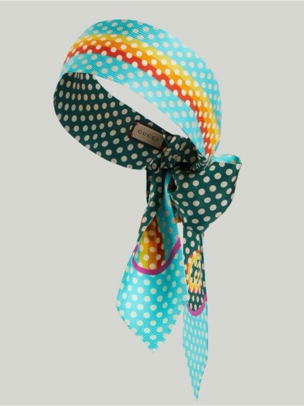 Authentic GUCCI GREEN POLKA DOT SILK HEADBAND
